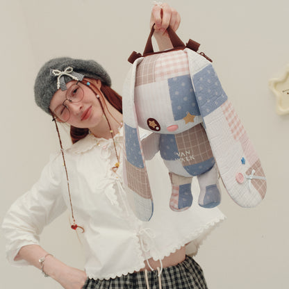 VANWALK Planner House Series Cute Patchwork Lop-eared Rabbit Backpack v3028