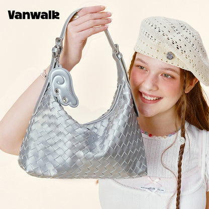 Vanwalk Woven-Texture Embossed Leather Hobo Shoulder Bag V3082