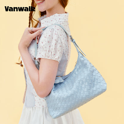Vanwalk Woven-Texture Embossed Leather Hobo Shoulder Bag V3082