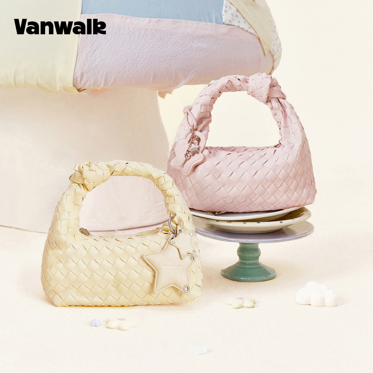 Vanwalk Woven-Texture Knot Embossed Leathe Handbag V3081