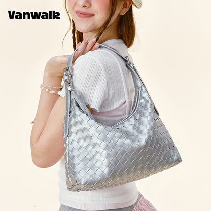 Vanwalk Woven-Texture Embossed Leather Hobo Shoulder Bag V3082