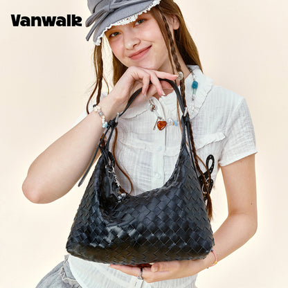 Vanwalk Woven-Texture Embossed Leather Hobo Shoulder Bag V3082